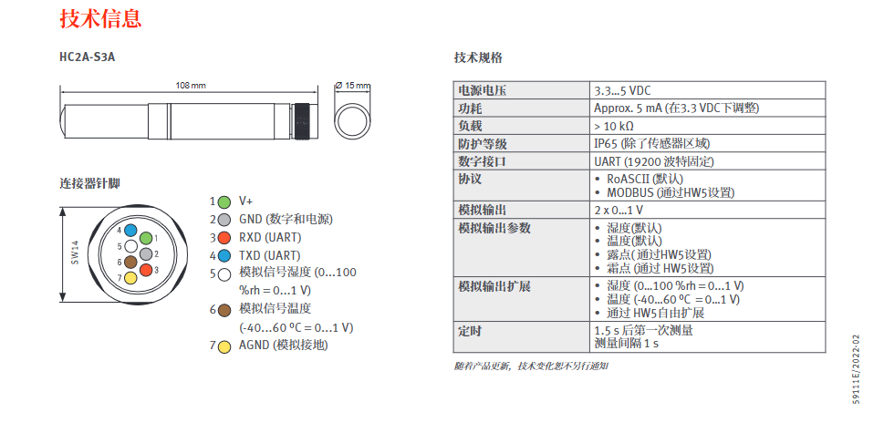標準濕度探頭 - Rotronic HC2A-S(S3),-SM,-HH參數